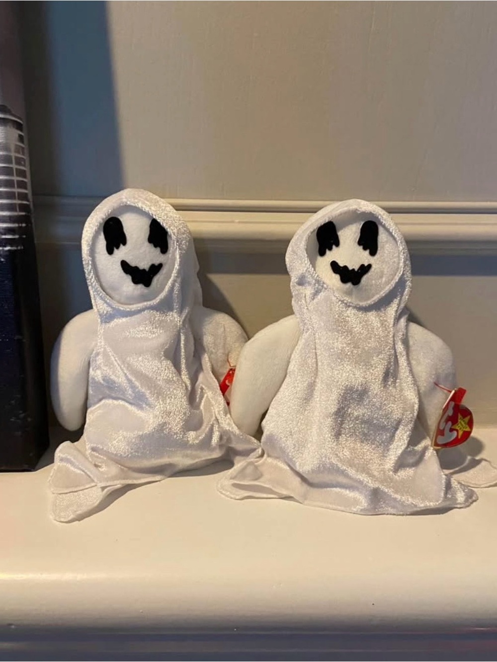 Ty White Ghost Plush Pair with Black Embroidered Faces